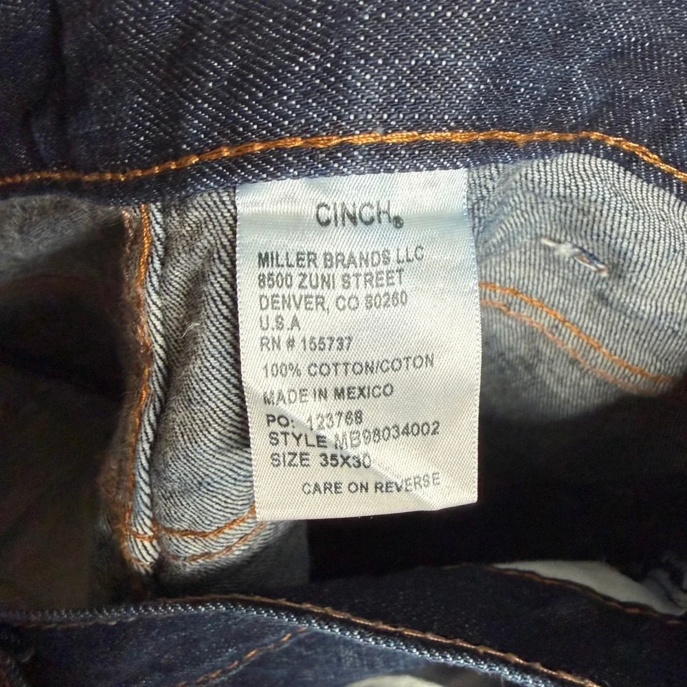 Cinch Silver Label Jeans 002 Rigid Dark Stone Straight Leg Men's Size 35x30